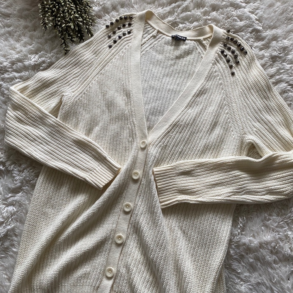 Express Studded Cream Cardigan